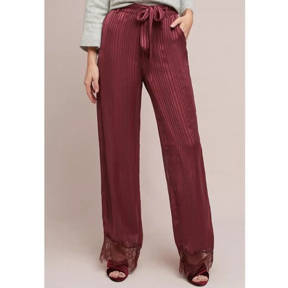 NWT Wide-Leg High Waisted Flowy Tularosa Lace-Hem Pants